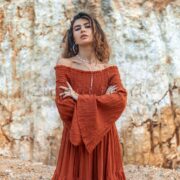 Off-Shoulder Boho Wedding Dress – Ruffled Tiered Cotton Maxi | Lucia Burnt Orange - Image 9