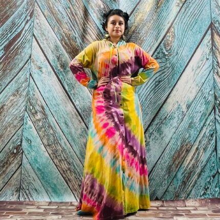 Handmade Tie-Dye Long Hoodie Duster – Flowing Boho Festival Kimono Dress | Dream