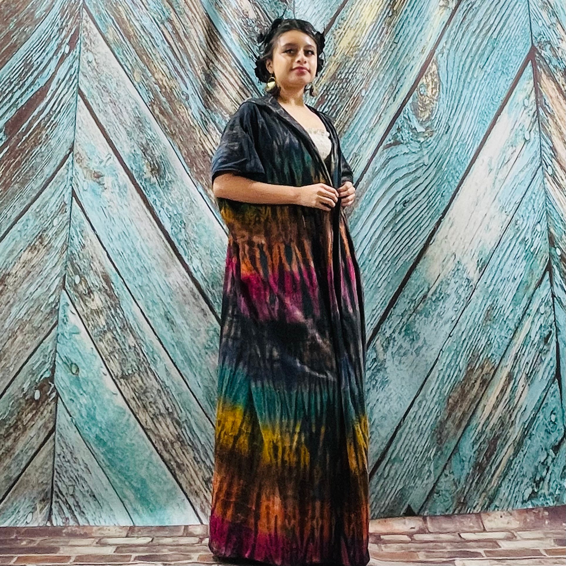 il_fullxfull.3545732733_2qn8.jpg Kayla Hand Tie-Dye Cotton Maxi Hoodie Duster – Festival Beach Kimono - Image 1
