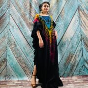 Hand Tie Dye Maxi Kaftan Dress: Jersey Cotton Boho Festival Style