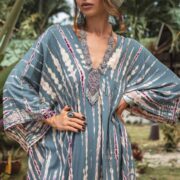 Grace Tie-Dye Rayon Kaftan – Boho Plus Size Maxi Dress | ZinniaPearl - Image 4