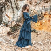 Lucia Off-Shoulder Boho Wedding Dress in Moonshadow Blue – Cotton Maxi Gown for Festival Brides | Handmade Bridal Dress in Plus & Reg Size - Image 3