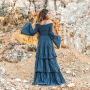 Lucia Off-Shoulder Boho Wedding Dress in Moonshadow Blue – Cotton Maxi Gown for Festival Brides | Handmade Bridal Dress in Plus & Reg Size - Image 2