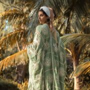 Handmade Crochet Embroidered Kimono Duster – Sage Green Flora Maxi - Image 4