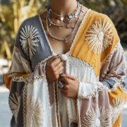 Handmade Crochet Embroidered Cotton Kimono Duster | Flora – Desert Mirage - Image 5