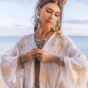 Handmade Crochet Embroidered Cotton Maxi Kimono Duster: Festival Beach Cover-Up | Flora by ZinniaPearl - Image 5