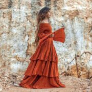 Off-Shoulder Boho Wedding Dress – Ruffled Tiered Cotton Maxi | Lucia Burnt Orange - Image 7
