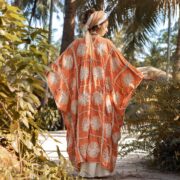 Handmade Crochet Embroidered Cotton Kimono Duster – Coral Flora Maxi - Image 3