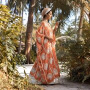 Handmade Crochet Embroidered Cotton Kimono Duster – Coral Flora Maxi - Image 2