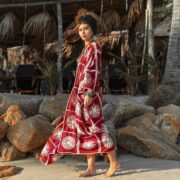 Handmade Floral Embroidered Crochet Cotton Kimono Duster | Flora Red Wine - Image 2