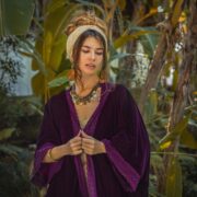 Velvet Kimono Duster Coat – Handmade Plus Size Maxi Robe | Misty Red Wine - Image 3