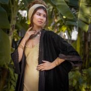 Handmade Onyx Noire Velvet Duster – Lace Trim Kimono Coat | Misty - Image 8