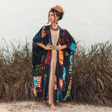 Plus Size Tie-Dye Patchwork Kimono Duster – Handmade Boho Beach Cover-Up | Veda