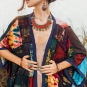 Plus Size Tie-Dye Patchwork Kimono Duster – Handmade Boho Beach Cover-Up | Veda - Image 4