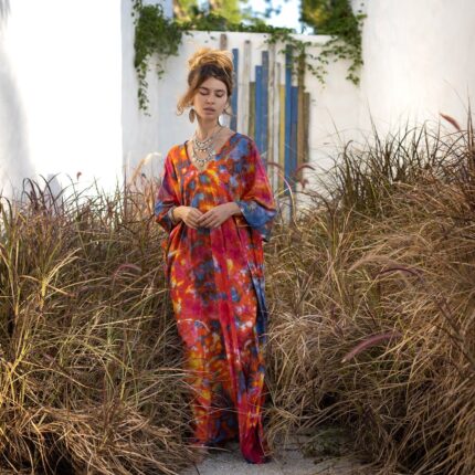 Handcrafted Tie-Dye Rayon Kaftan – Boho Plus Size Dress | Grace