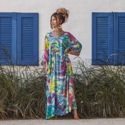 Handcrafted Tie-Dye Rayon Kaftan – Boho Plus Size Dress | Grace