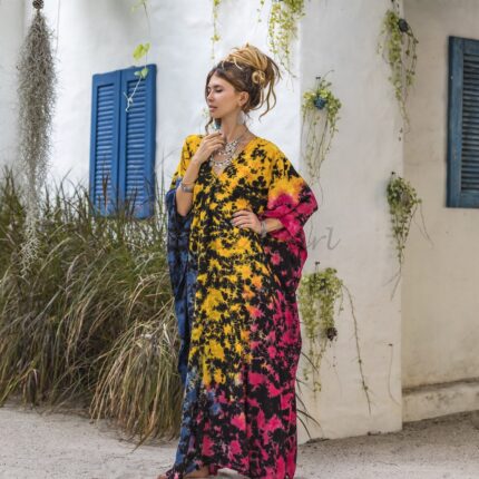 Handcrafted Tie-Dye Rayon Kaftan – Plus Size Boho Dress | Grace