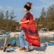 Hand Tie-Dye Cotton Maxi Hoodie Duster – Festival Beach Kimono | Kayla - Image 2