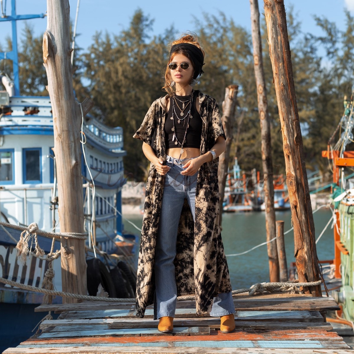 il_fullxfull.3983587266_arqt.jpg Hand Tie-Dye Cotton Maxi Hoodie Duster – Festival Beach Kimono | Kayla - Image 1