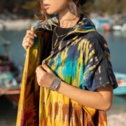 Hand Tie-Dye Cotton Maxi Duster – Festival Hoodie Kimono | Kayla - Image 4