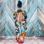 Handmade Tie-Dye Maxi Caftan – Beige & Blue Boho Dress | Ema - Image 3