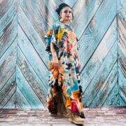 Handmade Tie-Dye Maxi Caftan – Beige & Blue Boho Dress | Ema - Image 2