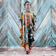 Handmade Tie-Dye Maxi Caftan – Beige & Blue Boho Dress | Ema