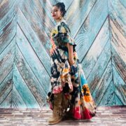 Handmade Tie-Dye Maxi Caftan – Beige & Blue Boho Dress | Ema - Image 4