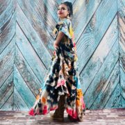 Handmade Tie-Dye Maxi Caftan – Beige & Blue Boho Dress | Ema - Image 6