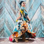 Handmade Tie-Dye Maxi Caftan – Beige & Blue Boho Dress | Ema - Image 7