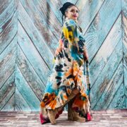 Handmade Tie-Dye Maxi Caftan – Beige & Blue Boho Dress | Ema - Image 9