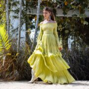 Off-Shoulder Cotton Boho Maxi Dress – Ruffled Tiered Skirt | Lucia Lime Blossom