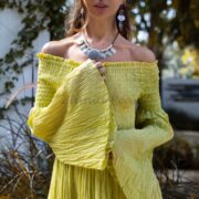 Off-Shoulder Cotton Boho Maxi Dress – Ruffled Tiered Skirt | Lucia Lime Blossom - Image 6