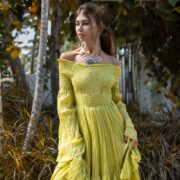 Off-Shoulder Cotton Boho Maxi Dress – Ruffled Tiered Skirt | Lucia Lime Blossom - Image 5