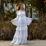Off-Shoulder Boho Wedding Dress – Tiered Cotton Maxi Dress | Lucia
