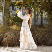 Off-Shoulder Boho Wedding Dress – Tiered Raw Cotton Maxi Dress | Lucia Cream - Image 2