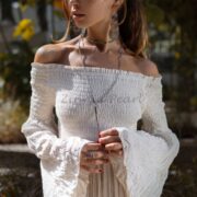 Off-Shoulder Boho Wedding Dress – Tiered Raw Cotton Maxi Dress | Lucia Cream - Image 6