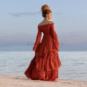 Off-Shoulder Boho Wedding Dress – Tiered Natural Cotton Maxi | Lucia - Image 3