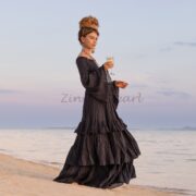 Off-Shoulder Cotton Maxi Dress – Bohemian Tiered Festival Gown | Lucia Raven Black - Image 2