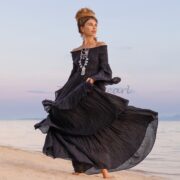 Off-Shoulder Cotton Maxi Dress – Bohemian Tiered Festival Gown | Lucia Raven Black - Image 4