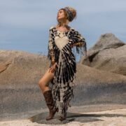 Boho Tie-Dye Fringe Tunic Dress – Plus Size Kaftan Cover-Up | Arlo