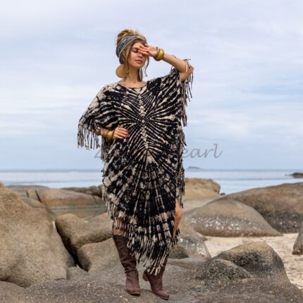 Handmade Tie-Dye Cotton Kaftan Dress – Boho Fringe Festival Tunic | Arlo