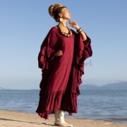 Plus Size Boho Ruffle Kaftan Dress – Wild Heart Garnet Dusk Maxi Abaya - Image 2
