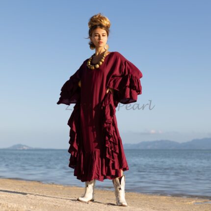 Plus Size Boho Ruffle Kaftan Dress – Wild Heart Garnet Dusk Maxi Abaya