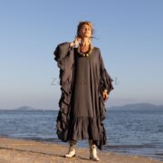 Ruffle Trimmed Viscose Kaftan Dress – Boho Beach Abaya, Plus Size | Wild Heart