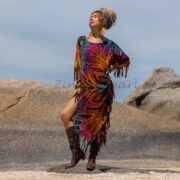 Handmade Tie-Dye Cotton Poncho Dress – Boho Fringe Tunic | Arlo