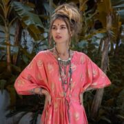 Printed Rayon Kaftan Dress – Boho Festival Abaya Gown, One Size Plus | Rosa - Image 4