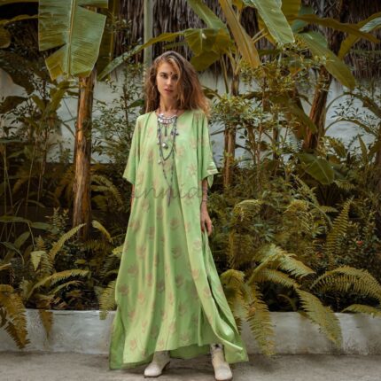 Printed Rayon Kaftan Dress – Boho Maxi Abaya Gown, One Size Plus | Rosa