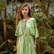 Printed Rayon Kaftan Dress – Boho Maxi Abaya Gown, One Size Plus | Rosa - Image 4
