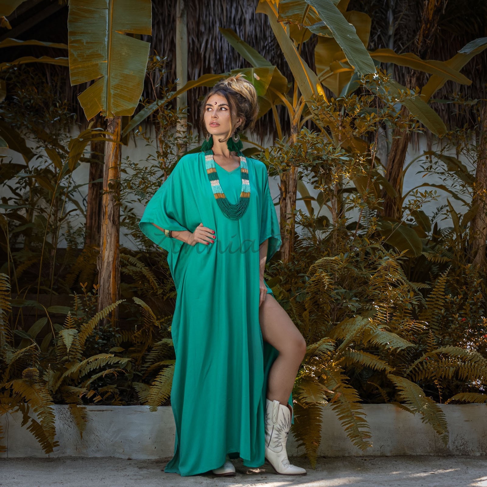il_fullxfull.4108139346_1mr1.jpg Rayon Kaftan Maxi Dress – Boho Beach Coverup, Festival Abaya Gown | Rosa - Image 1